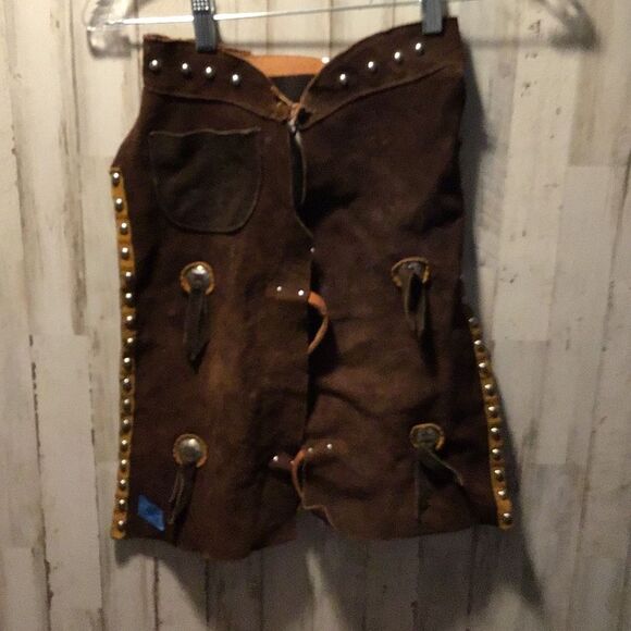 Vintage, authentic rawhide, leather child size chaps from 22 inches to 32 inch w - Picture 1 of 8